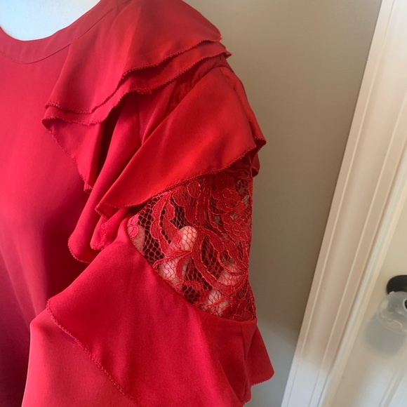 Worthington Red Ruffled Sleeves Plus Lace Top XXL - Picture 5 of 8